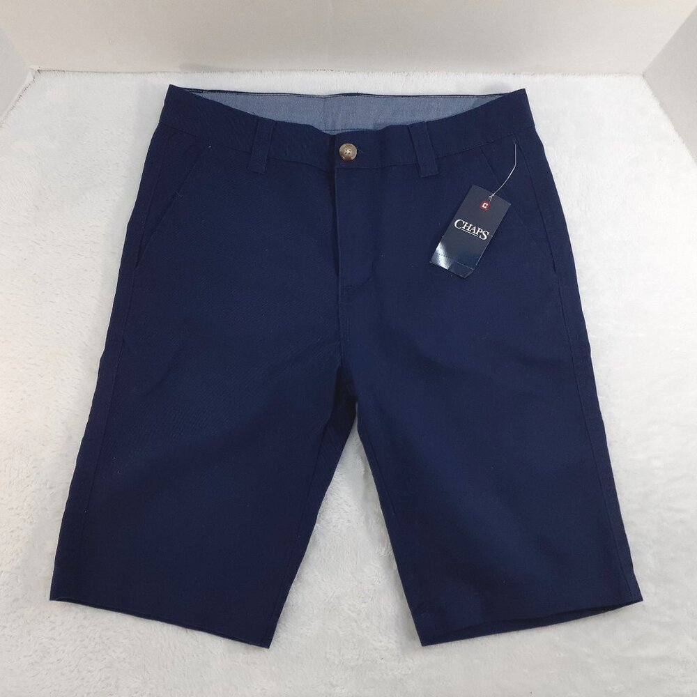 Chaps Shorts Boys 14 Regular Stretch Navy Blue Flat Front Bermuda NWT